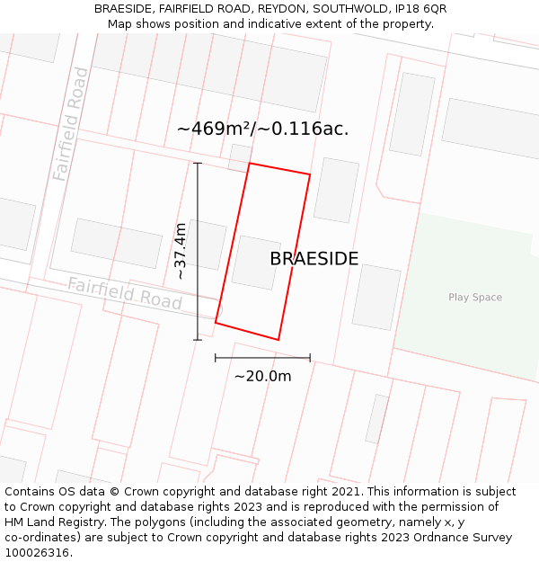 BRAESIDE, FAIRFIELD ROAD, REYDON, SOUTHWOLD, IP18 6QR: Plot and title map