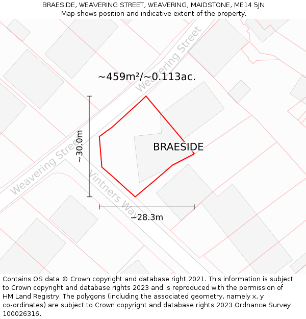 BRAESIDE, WEAVERING STREET, WEAVERING, MAIDSTONE, ME14 5JN: Plot and title map