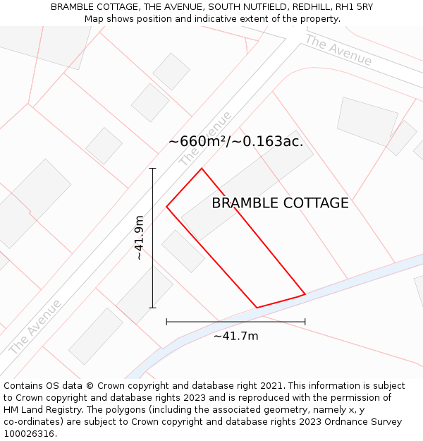 BRAMBLE COTTAGE, THE AVENUE, SOUTH NUTFIELD, REDHILL, RH1 5RY: Plot and title map