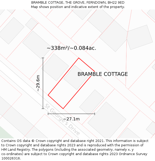 BRAMBLE COTTAGE, THE GROVE, FERNDOWN, BH22 9ED: Plot and title map