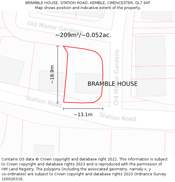 BRAMBLE HOUSE, STATION ROAD, KEMBLE, CIRENCESTER, GL7 6AT: Plot and title map