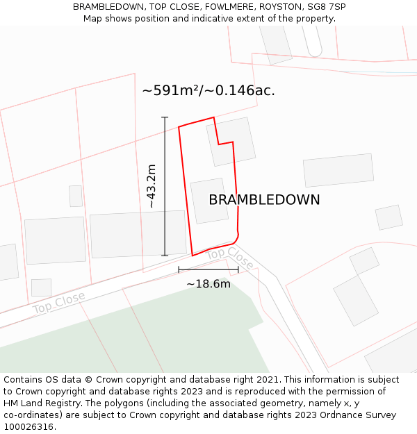 BRAMBLEDOWN, TOP CLOSE, FOWLMERE, ROYSTON, SG8 7SP: Plot and title map