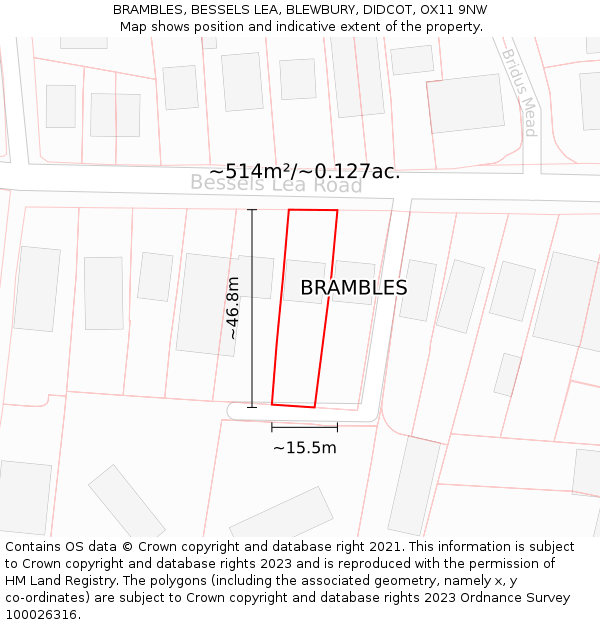 BRAMBLES, BESSELS LEA, BLEWBURY, DIDCOT, OX11 9NW: Plot and title map