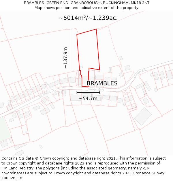 BRAMBLES, GREEN END, GRANBOROUGH, BUCKINGHAM, MK18 3NT: Plot and title map