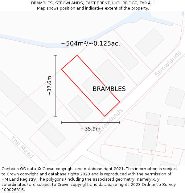 BRAMBLES, STROWLANDS, EAST BRENT, HIGHBRIDGE, TA9 4JH: Plot and title map