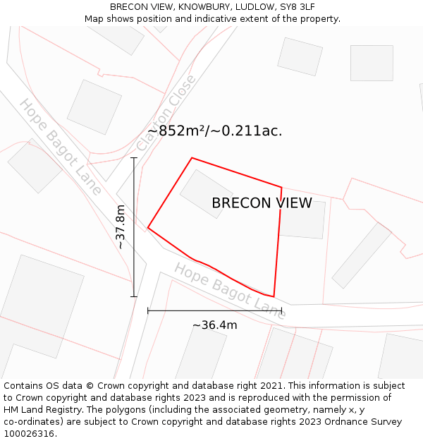 BRECON VIEW, KNOWBURY, LUDLOW, SY8 3LF: Plot and title map