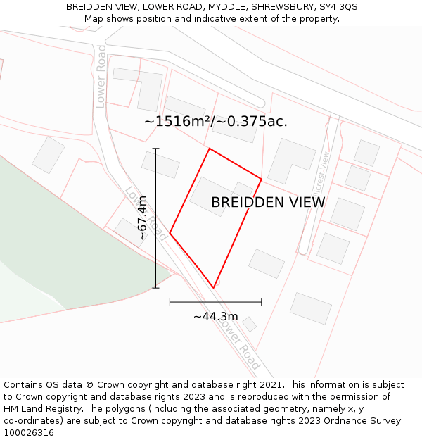 BREIDDEN VIEW, LOWER ROAD, MYDDLE, SHREWSBURY, SY4 3QS: Plot and title map