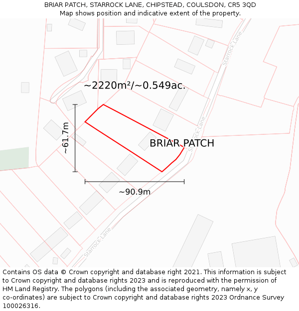 BRIAR PATCH, STARROCK LANE, CHIPSTEAD, COULSDON, CR5 3QD: Plot and title map