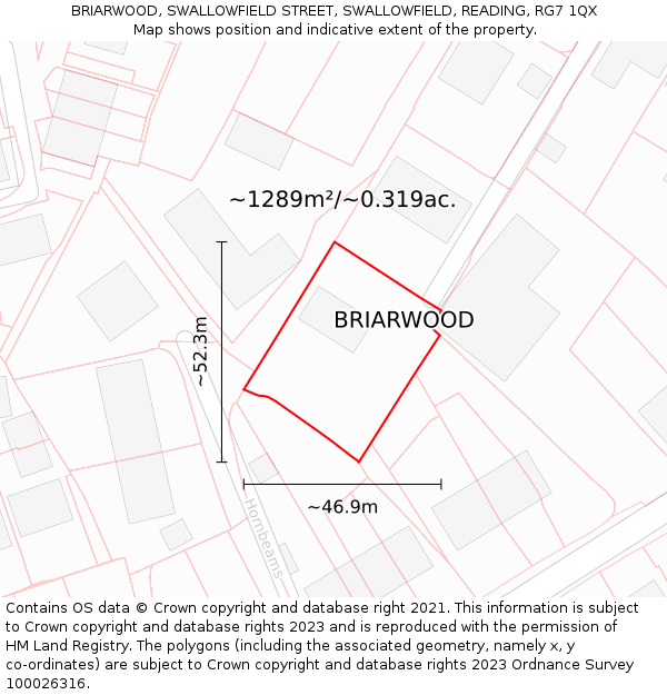 BRIARWOOD, SWALLOWFIELD STREET, SWALLOWFIELD, READING, RG7 1QX: Plot and title map