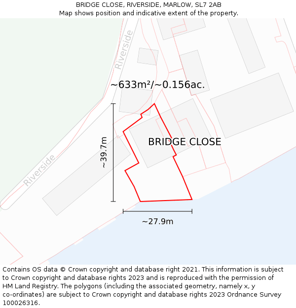 BRIDGE CLOSE, RIVERSIDE, MARLOW, SL7 2AB: Plot and title map