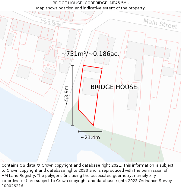 BRIDGE HOUSE, CORBRIDGE, NE45 5AU: Plot and title map