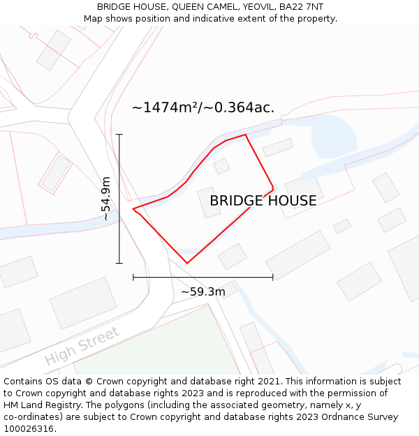 BRIDGE HOUSE, QUEEN CAMEL, YEOVIL, BA22 7NT: Plot and title map