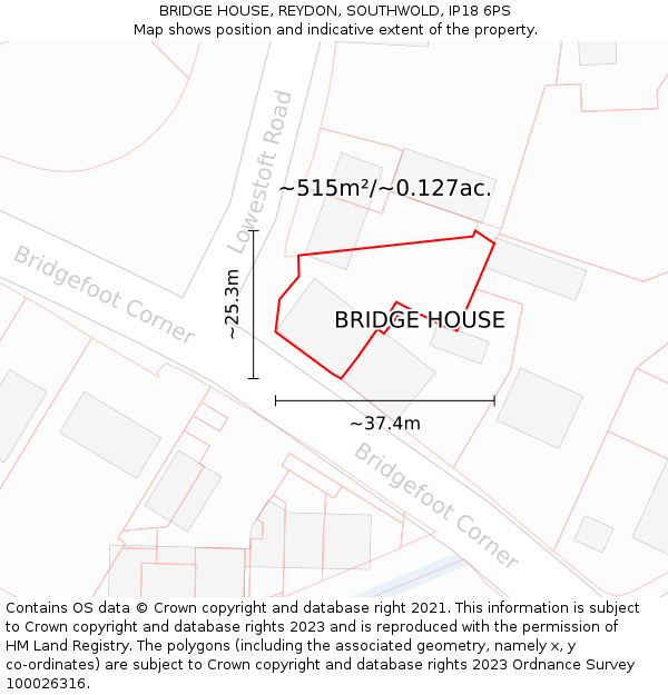 BRIDGE HOUSE, REYDON, SOUTHWOLD, IP18 6PS: Plot and title map