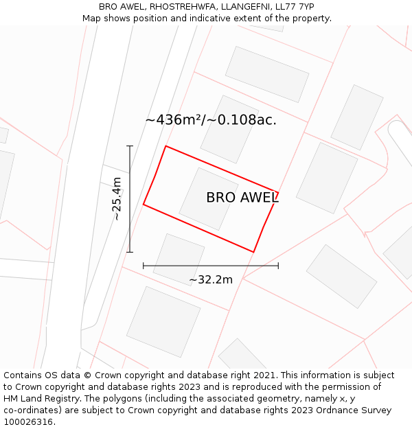 BRO AWEL, RHOSTREHWFA, LLANGEFNI, LL77 7YP: Plot and title map