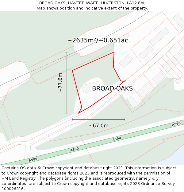 BROAD OAKS, HAVERTHWAITE, ULVERSTON, LA12 8AL: Plot and title map