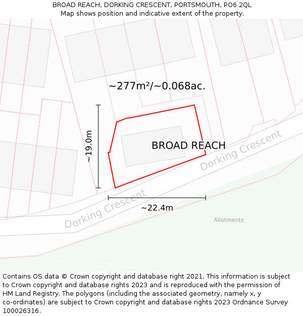 BROAD REACH, DORKING CRESCENT, PORTSMOUTH, PO6 2QL: Plot and title map