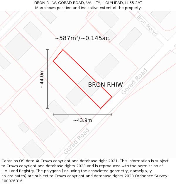 BRON RHIW, GORAD ROAD, VALLEY, HOLYHEAD, LL65 3AT: Plot and title map