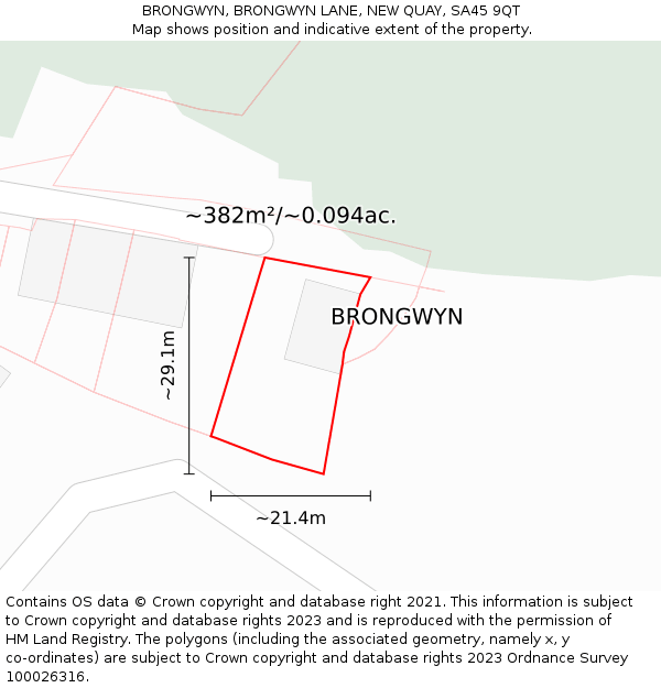 BRONGWYN, BRONGWYN LANE, NEW QUAY, SA45 9QT: Plot and title map