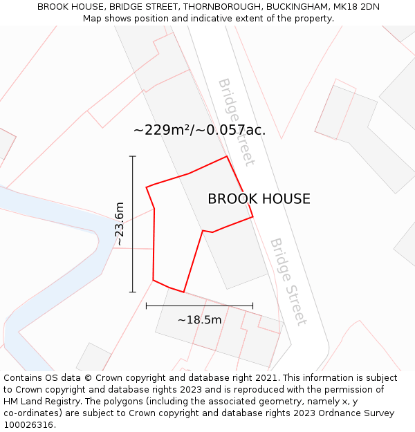 BROOK HOUSE, BRIDGE STREET, THORNBOROUGH, BUCKINGHAM, MK18 2DN: Plot and title map