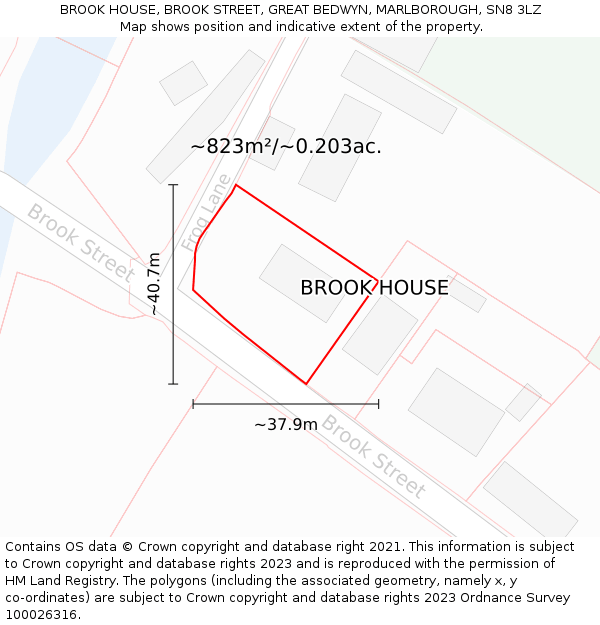 BROOK HOUSE, BROOK STREET, GREAT BEDWYN, MARLBOROUGH, SN8 3LZ: Plot and title map