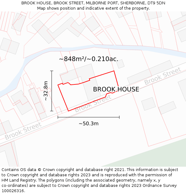 BROOK HOUSE, BROOK STREET, MILBORNE PORT, SHERBORNE, DT9 5DN: Plot and title map