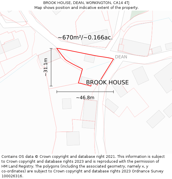 BROOK HOUSE, DEAN, WORKINGTON, CA14 4TJ: Plot and title map