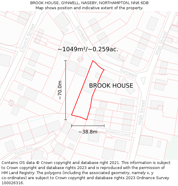 BROOK HOUSE, GYNWELL, NASEBY, NORTHAMPTON, NN6 6DB: Plot and title map