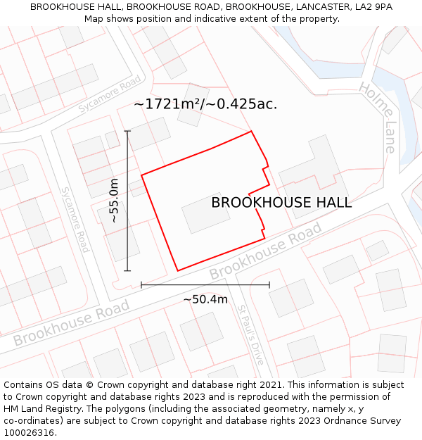 BROOKHOUSE HALL, BROOKHOUSE ROAD, BROOKHOUSE, LANCASTER, LA2 9PA: Plot and title map