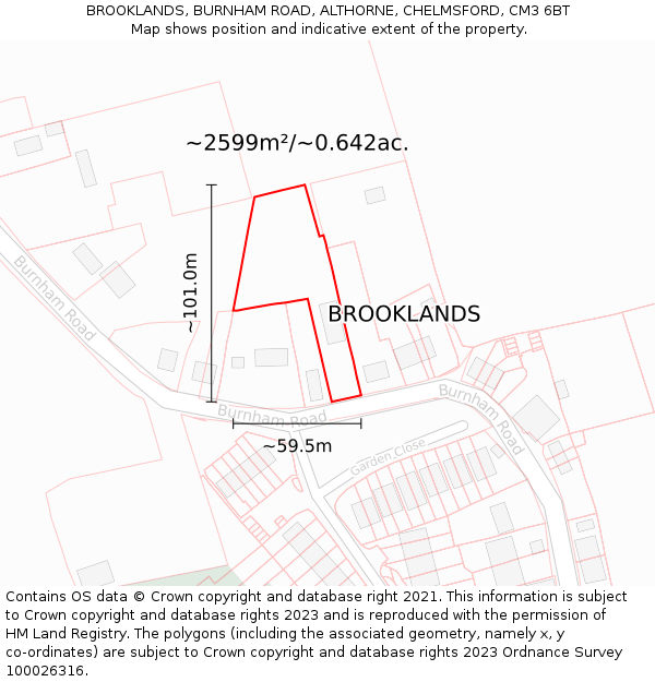 BROOKLANDS, BURNHAM ROAD, ALTHORNE, CHELMSFORD, CM3 6BT: Plot and title map