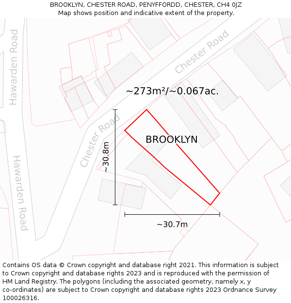 BROOKLYN, CHESTER ROAD, PENYFFORDD, CHESTER, CH4 0JZ: Plot and title map