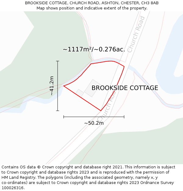 BROOKSIDE COTTAGE, CHURCH ROAD, ASHTON, CHESTER, CH3 8AB: Plot and title map