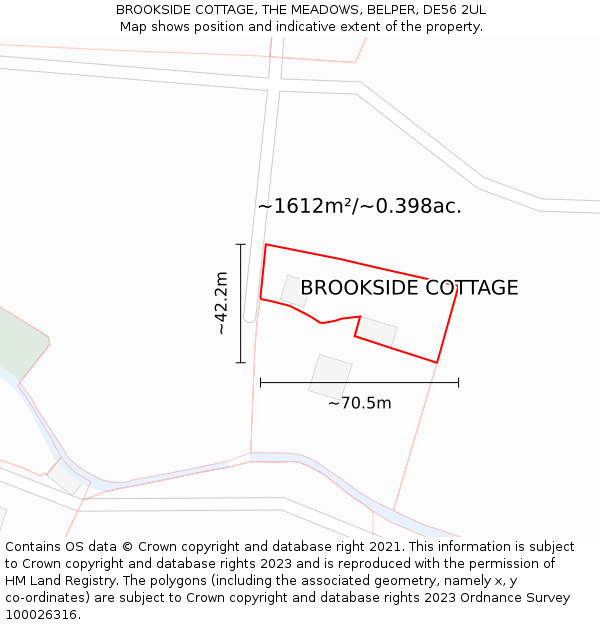 BROOKSIDE COTTAGE, THE MEADOWS, BELPER, DE56 2UL: Plot and title map