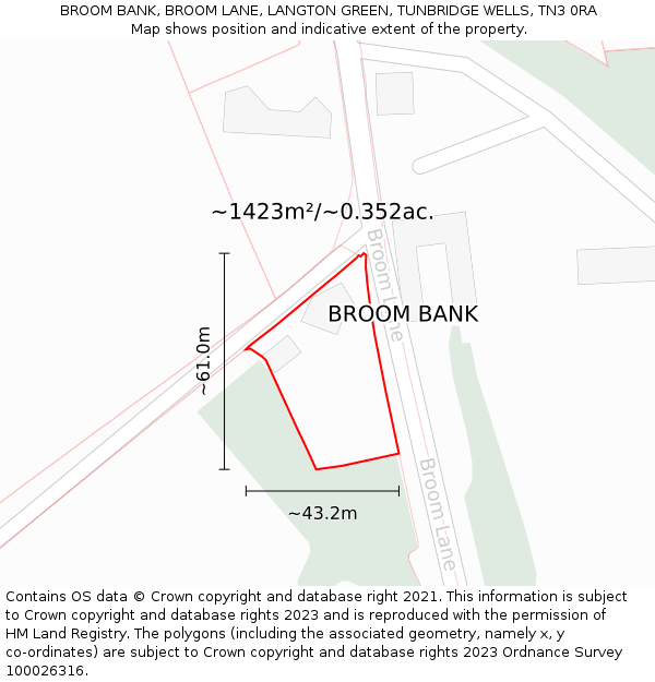 BROOM BANK, BROOM LANE, LANGTON GREEN, TUNBRIDGE WELLS, TN3 0RA: Plot and title map