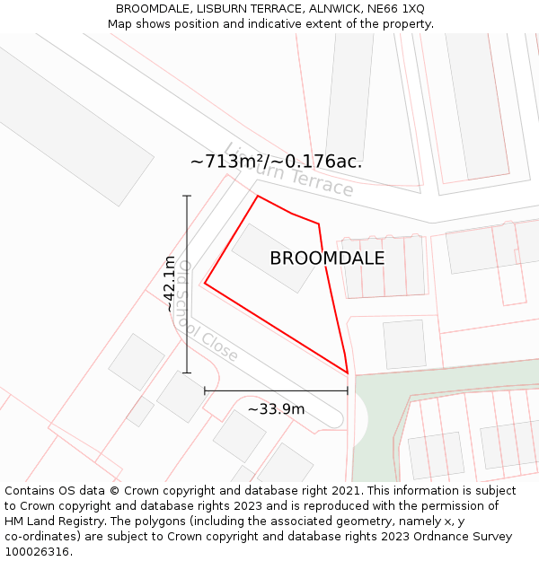 BROOMDALE, LISBURN TERRACE, ALNWICK, NE66 1XQ: Plot and title map