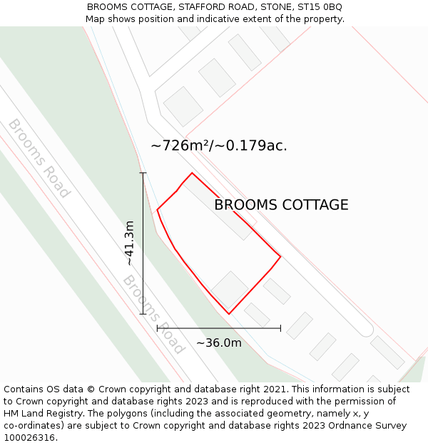 BROOMS COTTAGE, STAFFORD ROAD, STONE, ST15 0BQ: Plot and title map