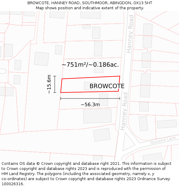 BROWCOTE, HANNEY ROAD, SOUTHMOOR, ABINGDON, OX13 5HT: Plot and title map