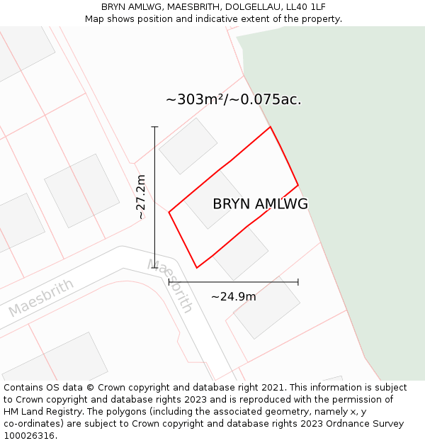 BRYN AMLWG, MAESBRITH, DOLGELLAU, LL40 1LF: Plot and title map