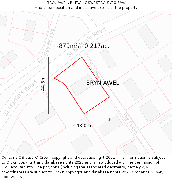 BRYN AWEL, RHEWL, OSWESTRY, SY10 7AW: Plot and title map