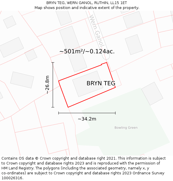 BRYN TEG, WERN GANOL, RUTHIN, LL15 1ET: Plot and title map