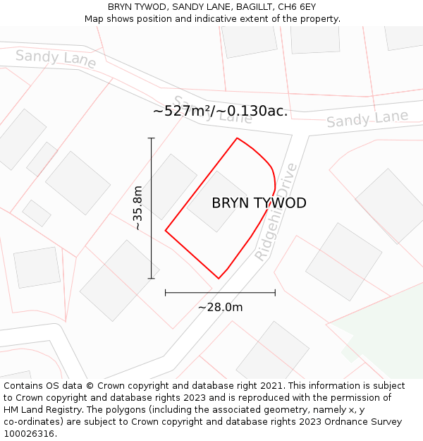 BRYN TYWOD, SANDY LANE, BAGILLT, CH6 6EY: Plot and title map