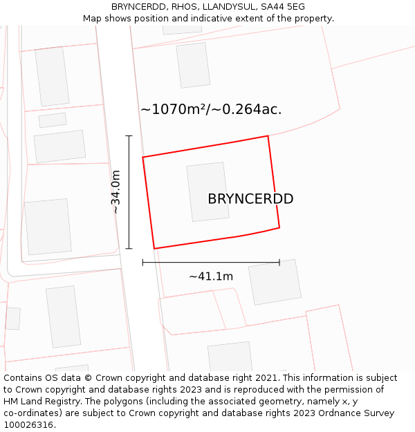 BRYNCERDD, RHOS, LLANDYSUL, SA44 5EG: Plot and title map