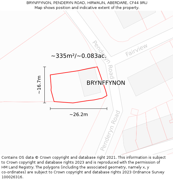 BRYNFFYNON, PENDERYN ROAD, HIRWAUN, ABERDARE, CF44 9RU: Plot and title map