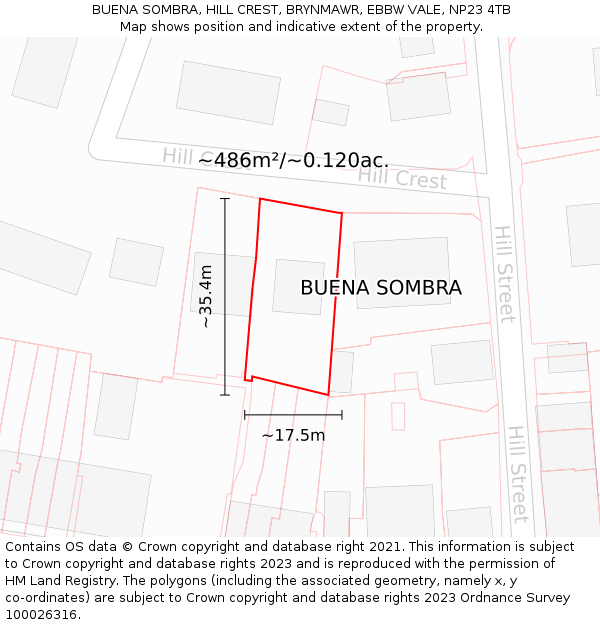 BUENA SOMBRA, HILL CREST, BRYNMAWR, EBBW VALE, NP23 4TB: Plot and title map