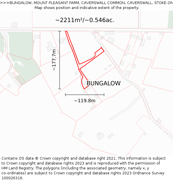 BUNGALOW, MOUNT PLEASANT FARM, CAVERSWALL COMMON, CAVERSWALL, STOKE-ON-TRENT, ST11 9EU: Plot and title map