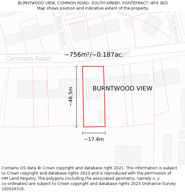 BURNTWOOD VIEW, COMMON ROAD, SOUTH KIRKBY, PONTEFRACT, WF9 3EG: Plot and title map