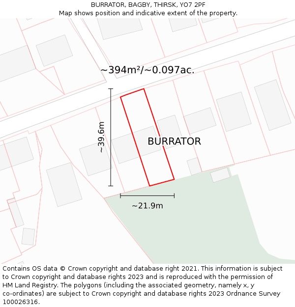 BURRATOR, BAGBY, THIRSK, YO7 2PF: Plot and title map