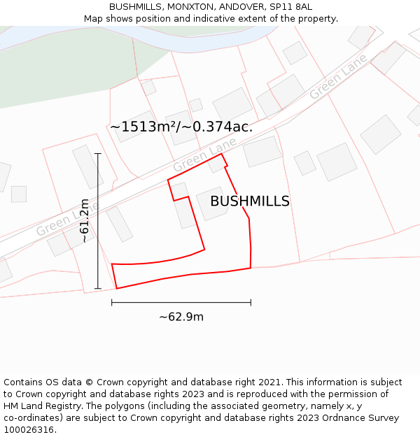 BUSHMILLS, MONXTON, ANDOVER, SP11 8AL: Plot and title map