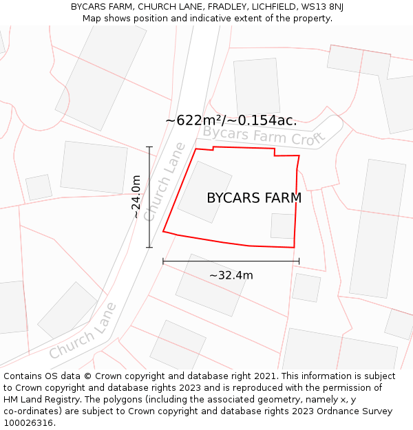 BYCARS FARM, CHURCH LANE, FRADLEY, LICHFIELD, WS13 8NJ: Plot and title map