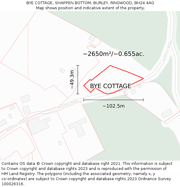 BYE COTTAGE, SHAPPEN BOTTOM, BURLEY, RINGWOOD, BH24 4AG: Plot and title map