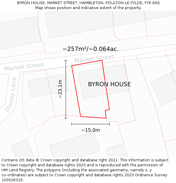 BYRON HOUSE, MARKET STREET, HAMBLETON, POULTON-LE-FYLDE, FY6 9AS: Plot and title map